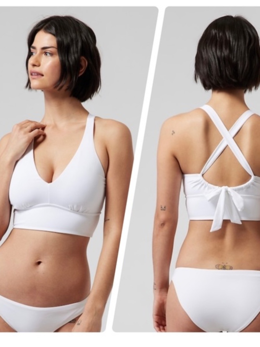 Athleta Plunge Bikini Top White Woman's XS Back Tie Removable Padding New